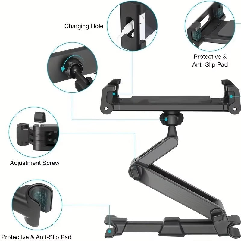 Car Tablet Holder, Headrest Mount Adjustable Stand Cradle Compatible with 5" to 12.9" Cell Phones and Tablets