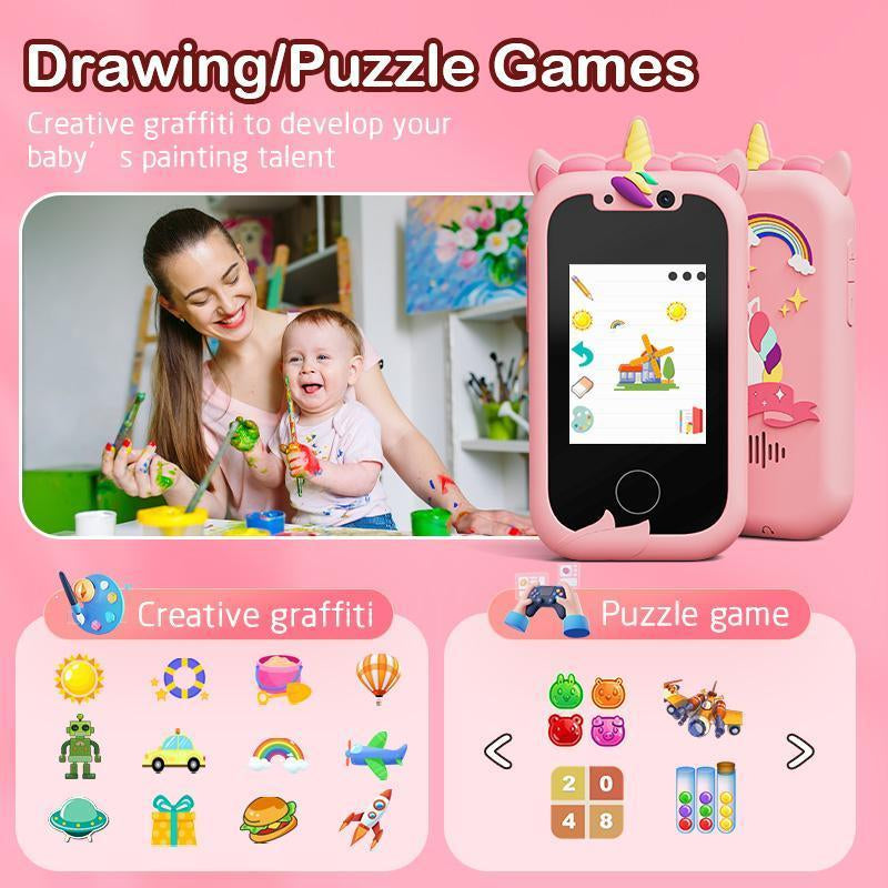 VITCOCO Toy Smartphone, Gifts and Toys for Girls Boys, Fake Play Unicorn Toy Phone with Music Player Dual Camera Puzzle Games Touchscreen, Birthday,Trip Activity